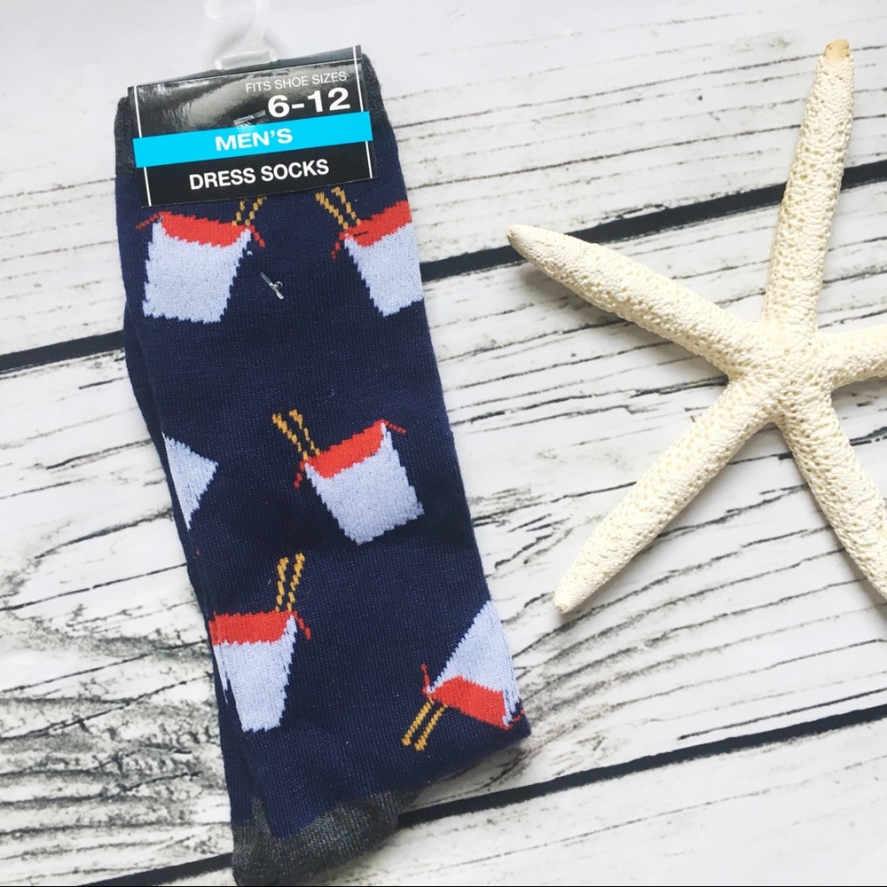 CHINESE FOOD TO GO Printed Crew Socks Mens Novelty Gift Dress Fun Socks